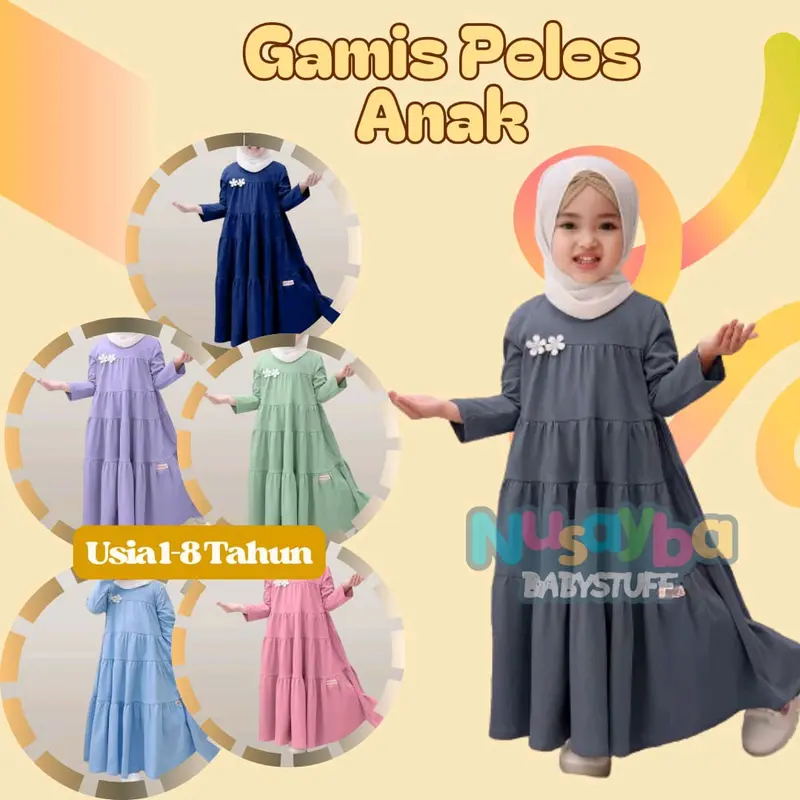 PROMO GAMIS LEBARAN ANAK / GAMIS TPA POLOS 1-8 TAHUN / baju muslim cewek Kaos Nyaman 0