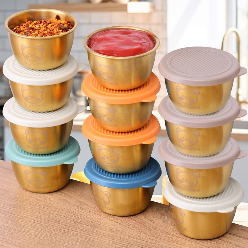 Product Introduction of Stainless Steel Sauce Cup with Lid Cute Bear Pattern Small Seasoning Box Reusable Leakproof Sushi Mustard Condiment Dip Bowl 28