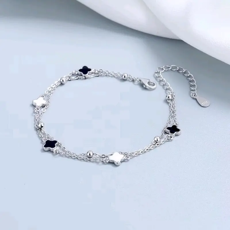 Gelang Tangan Wanita Liontin Daun Bunga Dua Layer Anti Karat Anti Luntur - Bracelets Titanium Elegan 0