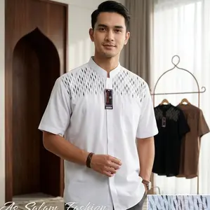 big size jumbo baju koko bordir pria lengan pendek koko bordir terbaru size XXL 3XL 4XL 5XL Motif bordir pagar Katun Muslim