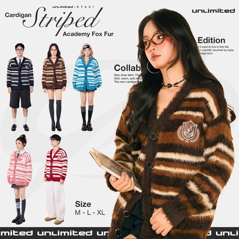 Unlimited x Dyaci Áo Cardigan Len Lông Cáo Oversize Nam Nữ - Cardigan "Striped" Foxy Fur Academy