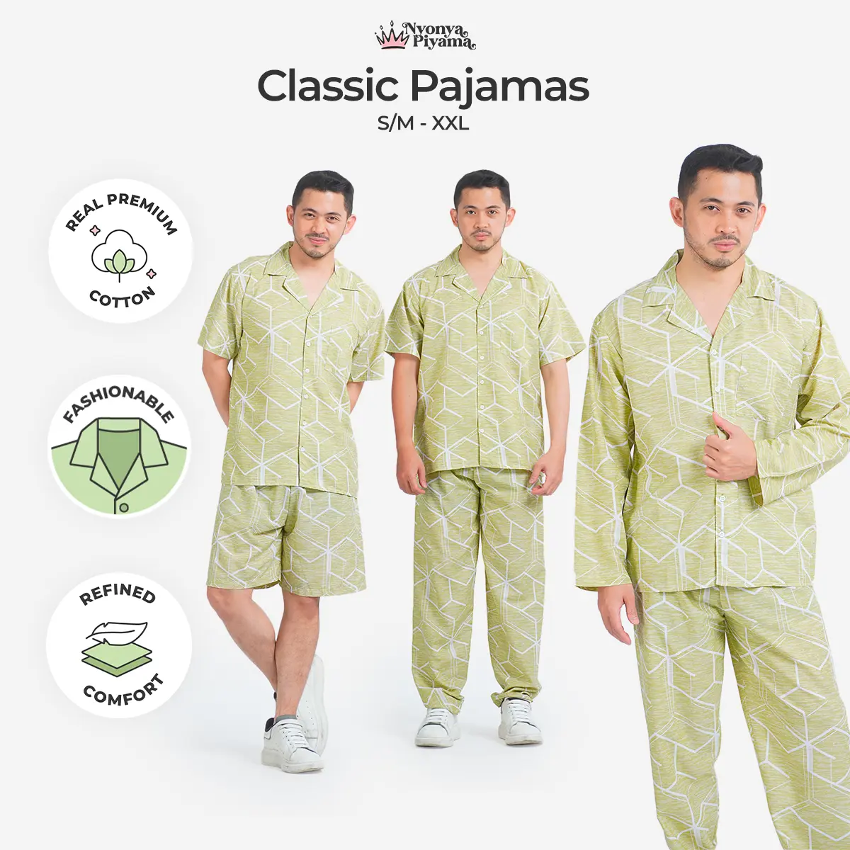 Nyonya Piyama Classic Pajamas Katun Pria Set - Fenix
