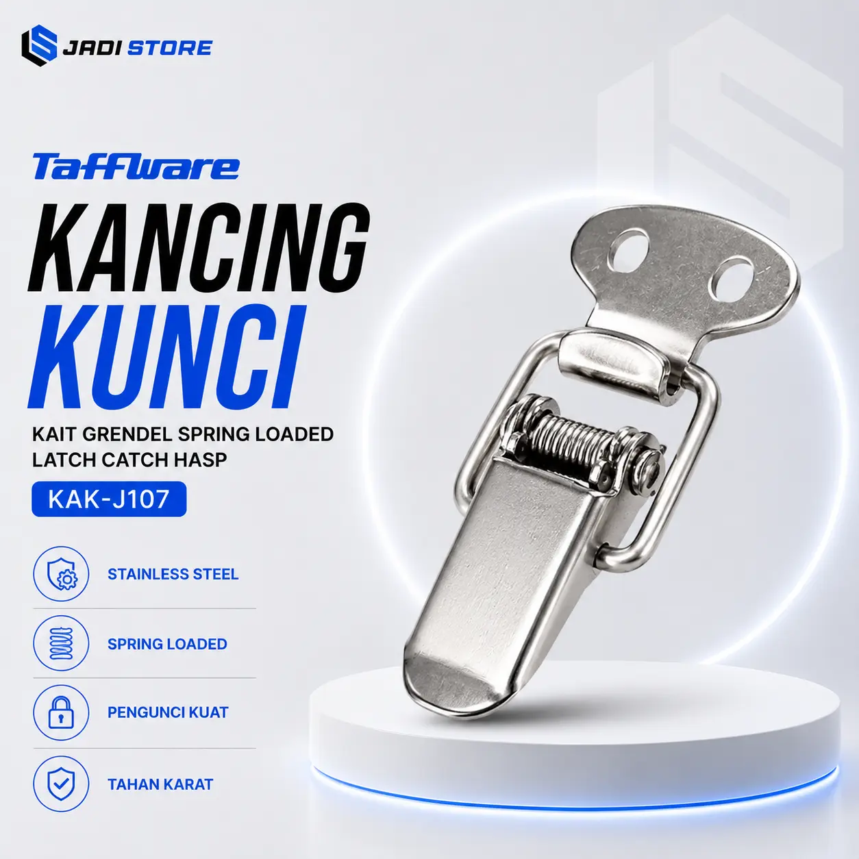 Taffware Kancing Kunci Spring Loaded Toggle Latch Catch Hasp - KAK-J107 Kancing Pengunci Koper Box Bumper Mobil Bemper Kunci Kait Pengaman Body Mobil Toggle Latch Catch Hasp Stainless Steel Pengunci Box Peralatan Industri Lemari Pintu Bagasi Mobil Kuat