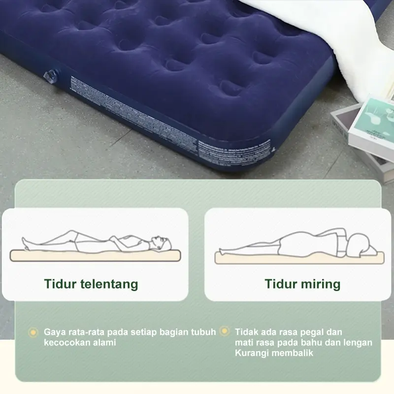 Kasur Angin Kasur Tidur Angin Single Kasur Angin Double Kasur Tiup Air Bed Portable Biru Kasur Tiup pompa 180x200 1