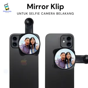Mirror Clip HP / Phone – Jepitan Klip Cermin Kamera Belakang untuk Selfie & Bikin Konten | Back Camera Mirror Clip for Clear Phone Selfie + Bluetooth Wireless Remote Shutter | Kaca HP Praktis, Selfie Tool Viral TikTok (Hitam Putih Pink Tosca Unggu)