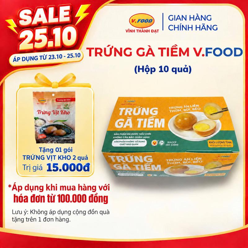 Trứng gà tiềm ăn liền V.Food Hộp 10 quả không chất bảo quản