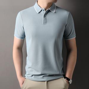 【デザイナースタイル】メンズミニマリストPOLOシャツ | 無地ベース+1cmホワイトエッジコントラスト | 210g厚手ピケコットン | ビジネスとカジュアルウェア