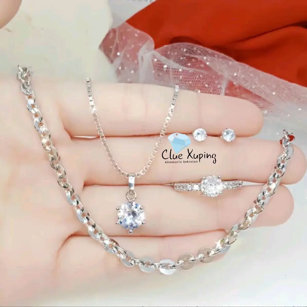 Clue Xuping -  Aksesoris Wanita  permata putihAesthetic CX19122300  Kalung Perhiasan Silver Anting    perhiasan anti karat 1 set gelang dan cincin 1 set  perhiasan set  perhiasan