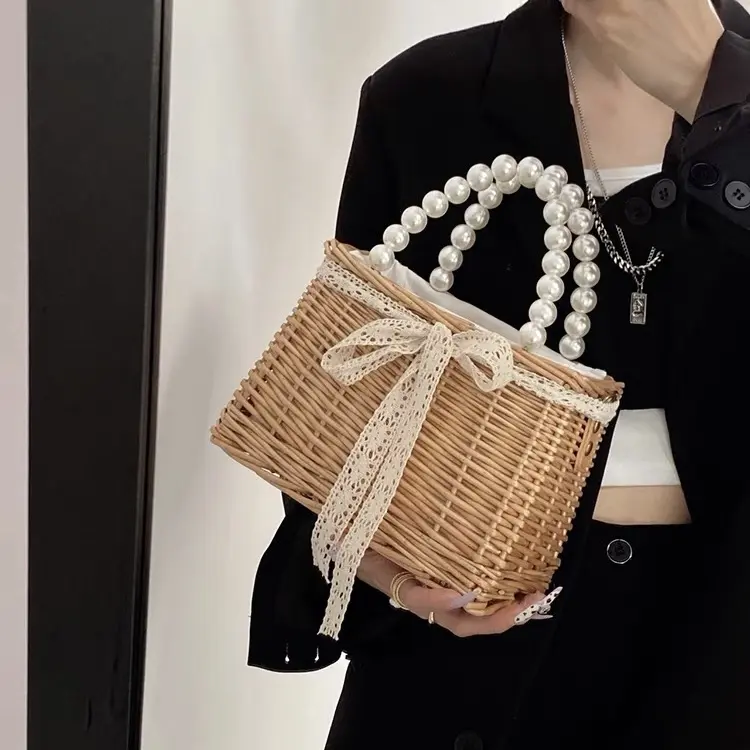 [Magnolia] Tas Rotan Mutiara Kotak Elegan Anyaman 8