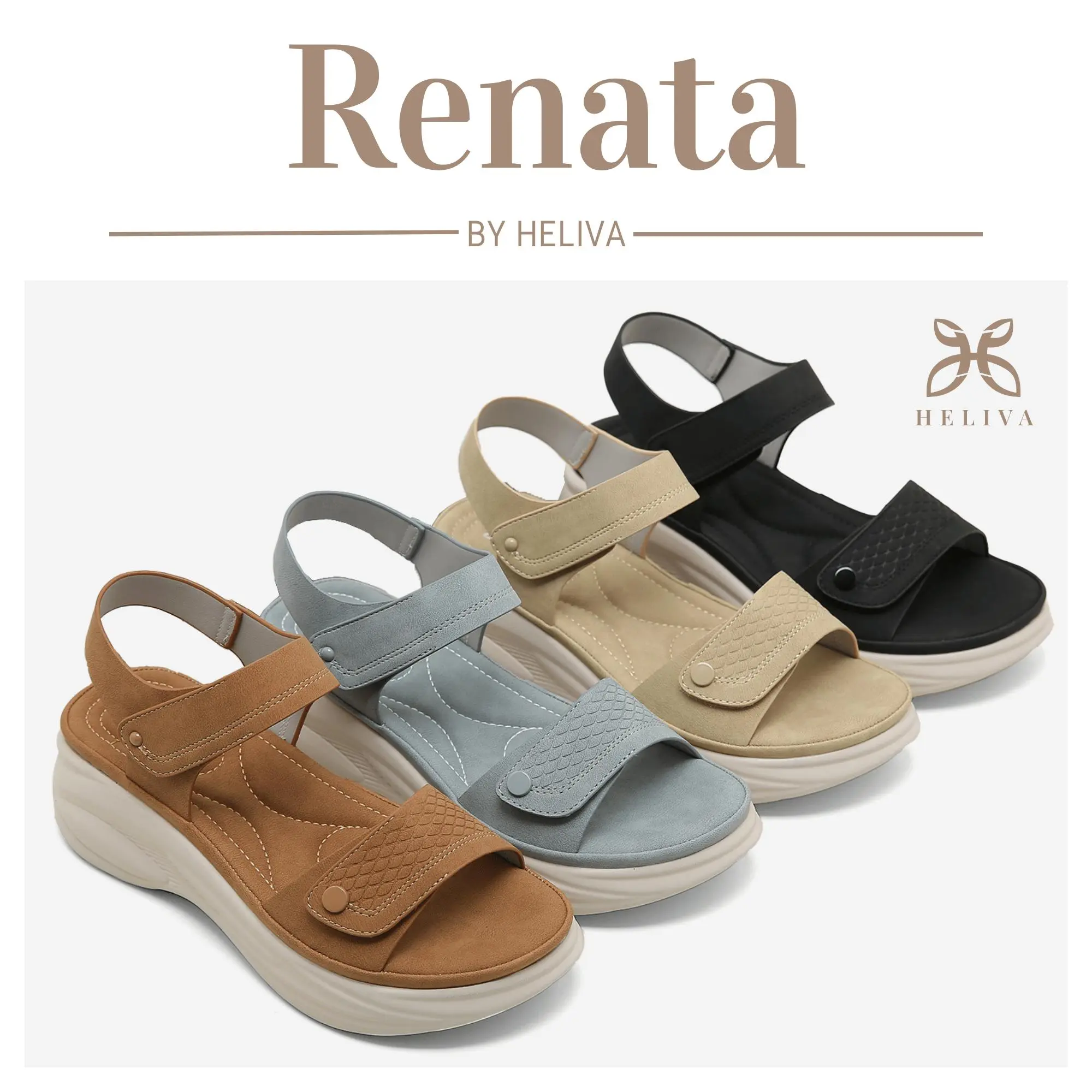 Heliva Renata Sandal Tali Serat Velcro Tinggi Sol 6cm HV5608 Wanita