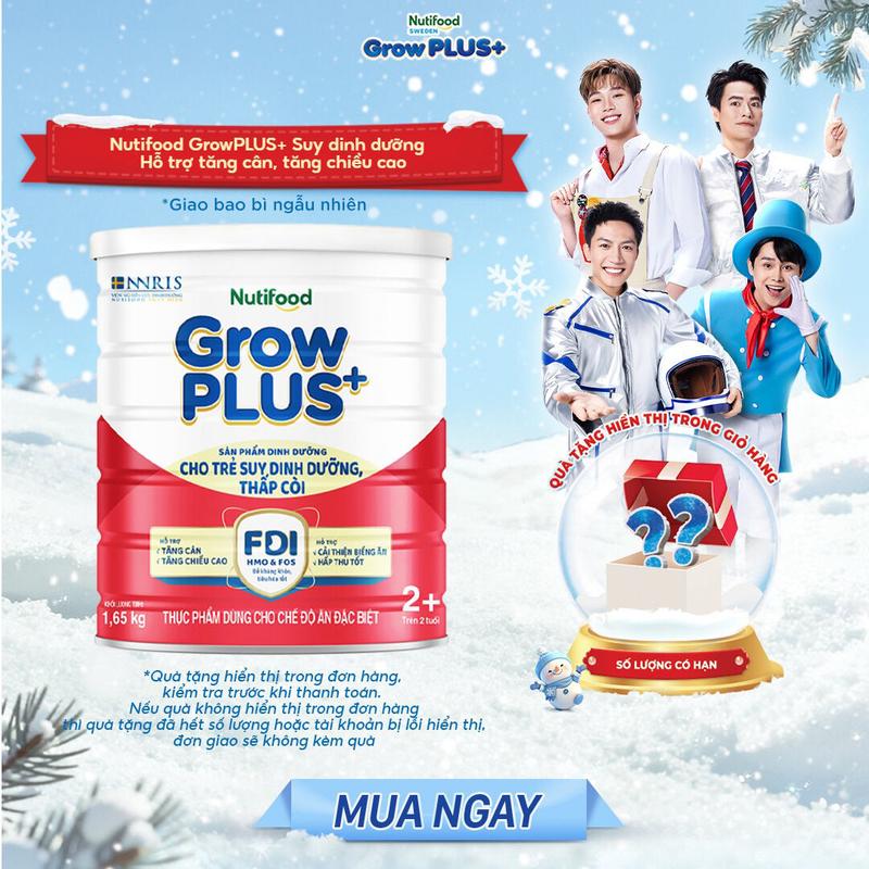   2+  Lon Sữa Bột Nutifood GrowPLUS+ Suy Dinh Dưỡng  đỏ  1.65kg  mới _2+  cho bé từ 2 tuổi  - Hỗ trợ Tăng Cân Tăng Chiều Cao- Link chính  Bao bì tuỳ đợt nhập hàng  