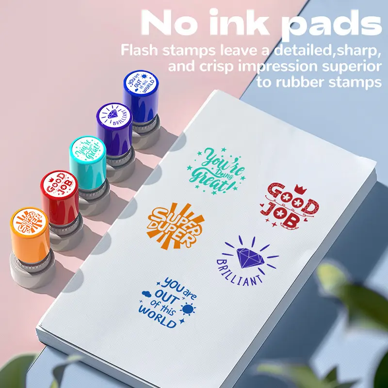【SG/MY Teachers' Pick】Auto-Ink Encouragement Stamp Set - Round Smart Seal for Homework Corrections & Student Motivation | Hassle-Free Instant Marking Tool (Ideal for Primary Schools)