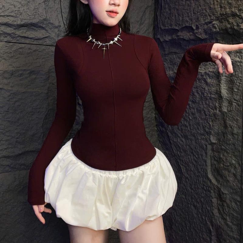 Áo Dữ nhiệt Trơn Dài tay CỔ CAO Chất Zíp Lông Cotton Nữ Women Top Jacket Tròn Pants Đen thường đồ giữ ấm mặc bên trong áo giữ nhiệt