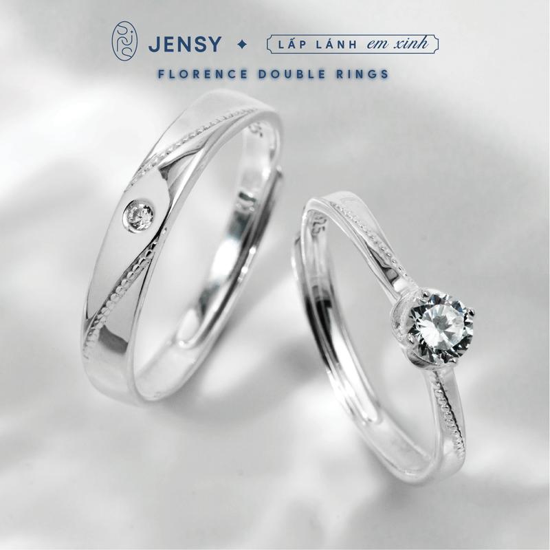 Nhẫn Đôi Bạc Nam Nữ Tình Yêu Cao Cấp JENSY Gắn Đá Độc Đáo "Florence" NDARJ3586