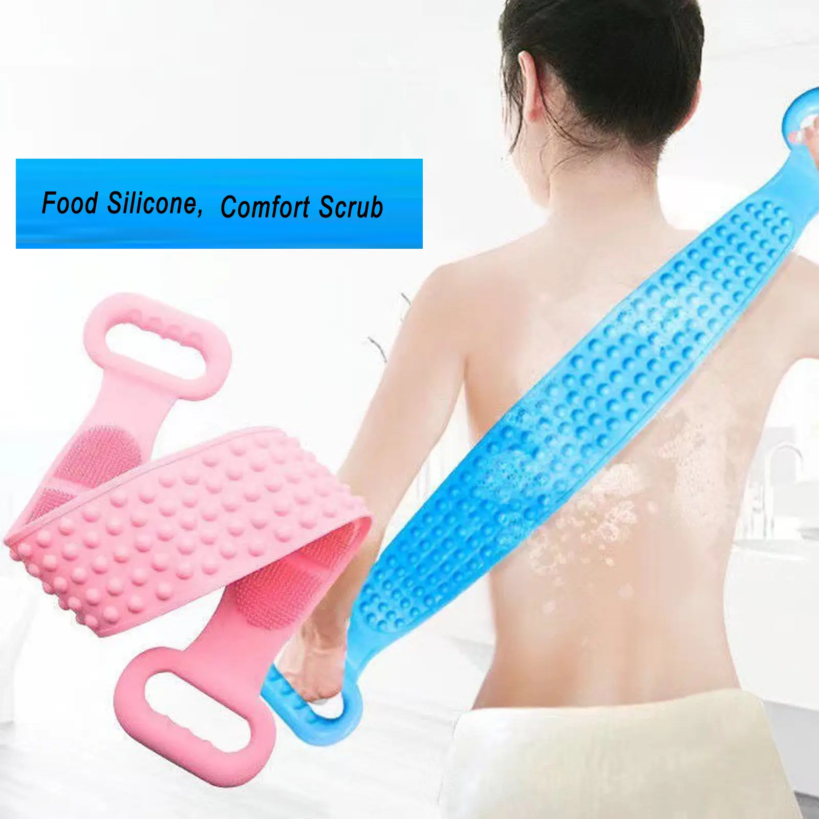 Washcloth Towel - Bath Scrubbers Silicone Bath Towel Massage Shower Brush Backrub Bath Brush Double Sided Long Strip - Back Scrubber Washer for Use in Shower Bath
