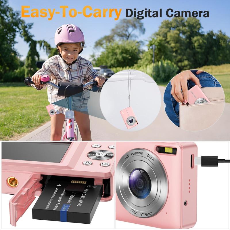 44MP Photo & 16X Digital Zoom Digital Camera, 1080P Digital Camera with 32GB Memory Card, Easy Operation & Portable Camera 6
