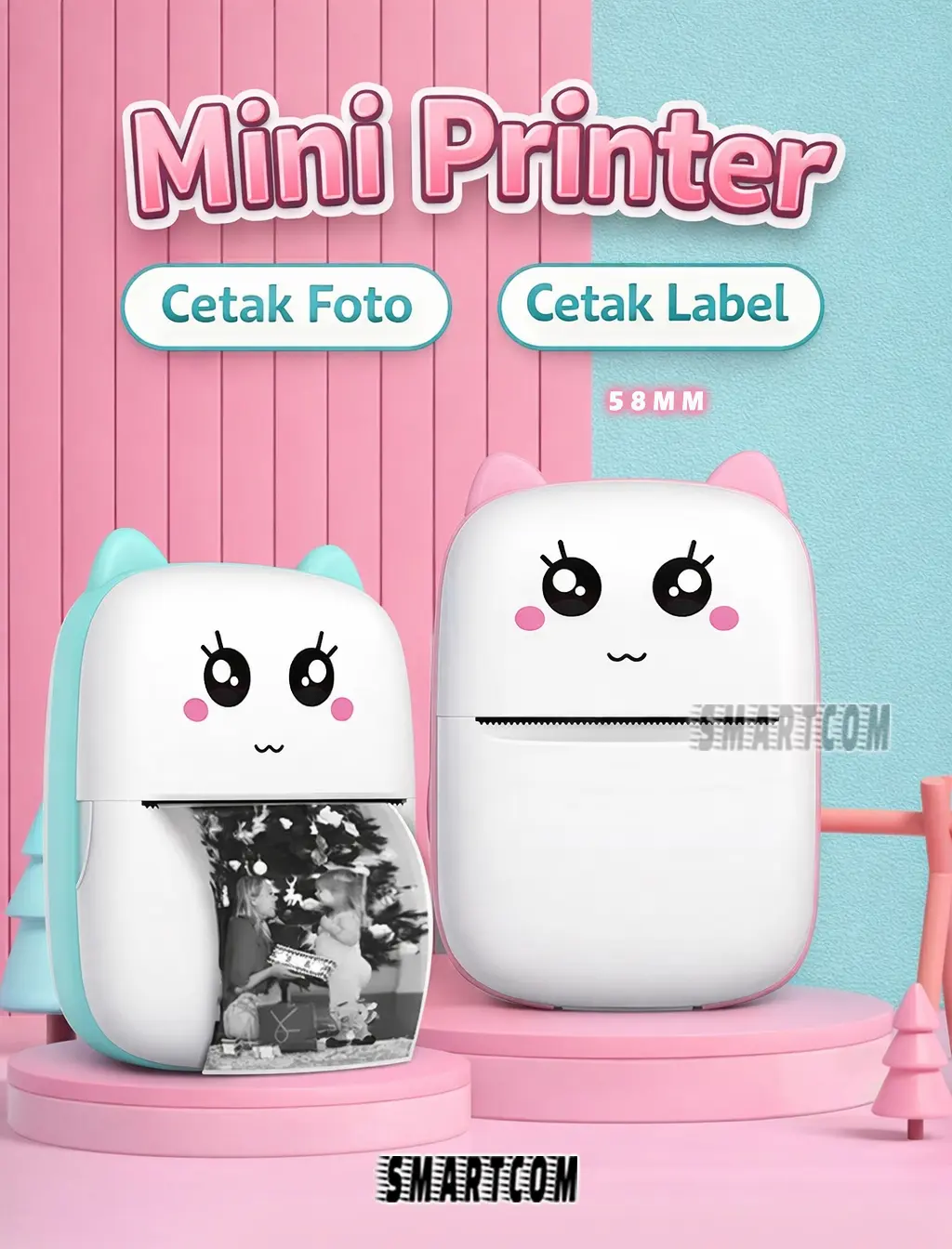 SMARTCOM Printer Mini Thermal Bluetooth Photo Printer 58mm 203dpi Portable