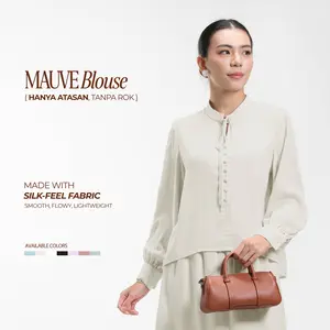 Mauve Ribbon Blouse Long Sleeve | Kemeja Atasan Puffy Sleeve Elegant Lengan Panjang
