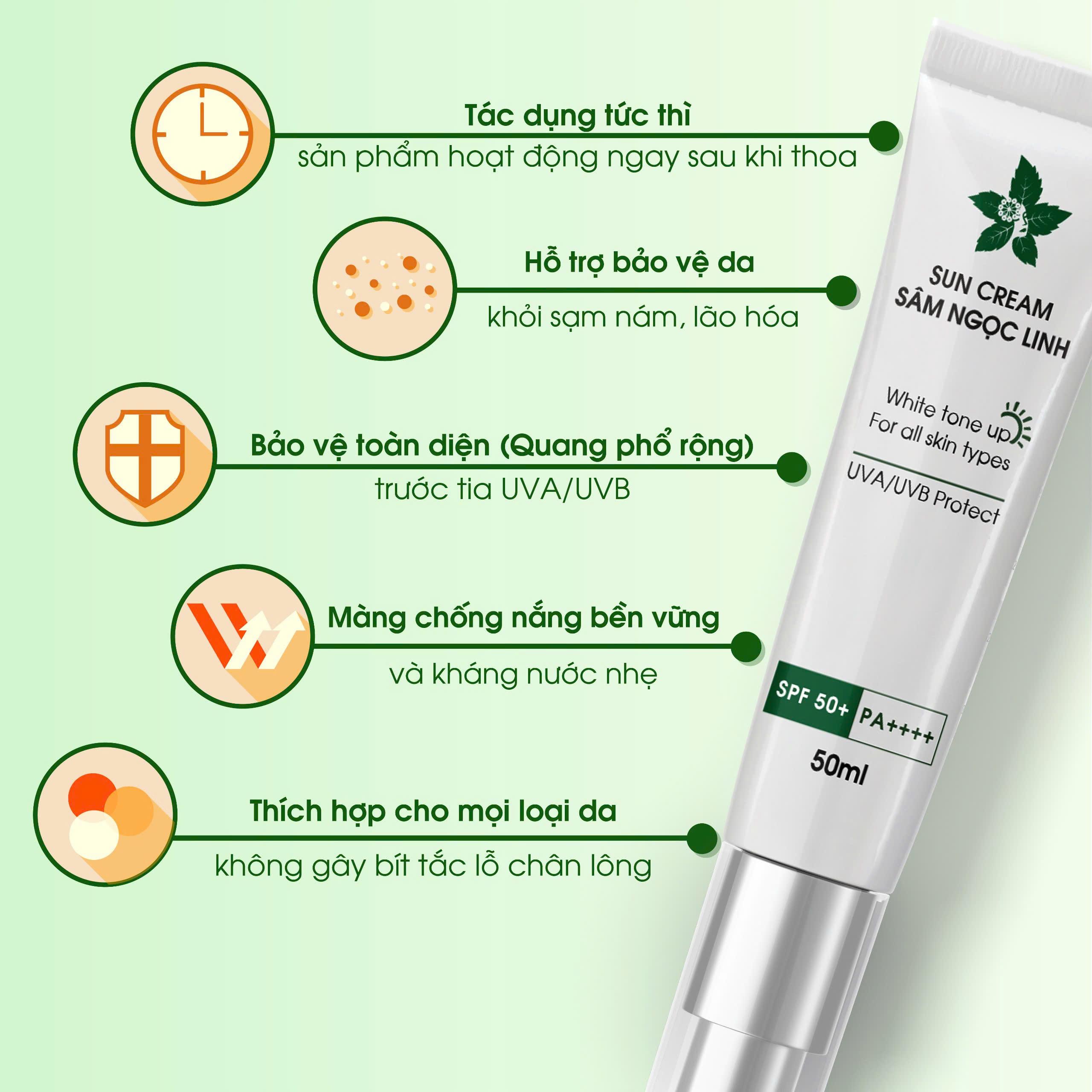 Kem Chống Nắng Nâng Tone Sâm Ngọc Linh SPF50+ PA++++ 50g – Hỗ Trợ Bảo Vệ Da, Nâng Tone, Cấp Ẩm, Giúp Da Mịn Màng | Dân Bùi Xứ Nẫu Kem Chống Nắng Nâng Tone Sâm Ngọc Linh SPF50+ PA++++ 50g – Hỗ Trợ Bảo Vệ Da, Nâng Tone, Cấp Ẩm, Giúp Da Mịn Màng | Dân Bùi Xứ Nẫu