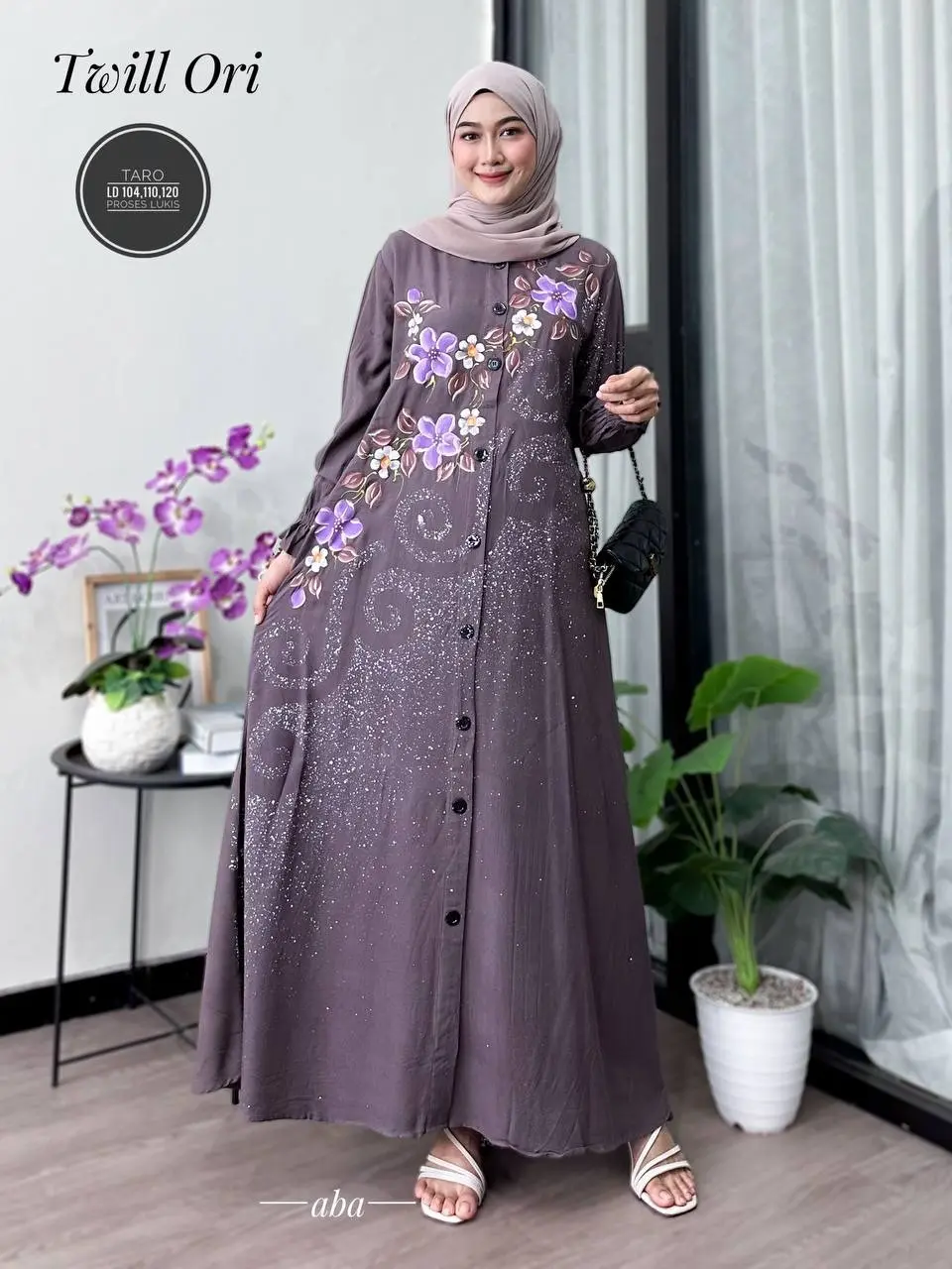 NikmatBatik - terbaru Gamis Lukis Twill ori kancing Dress Muslim Wanita Dewasa Syari Motif Cantik Kain Lembut Tebal Variasi Panjang Maxi Karet Rempel Kerah Samping Rayon Wudhu