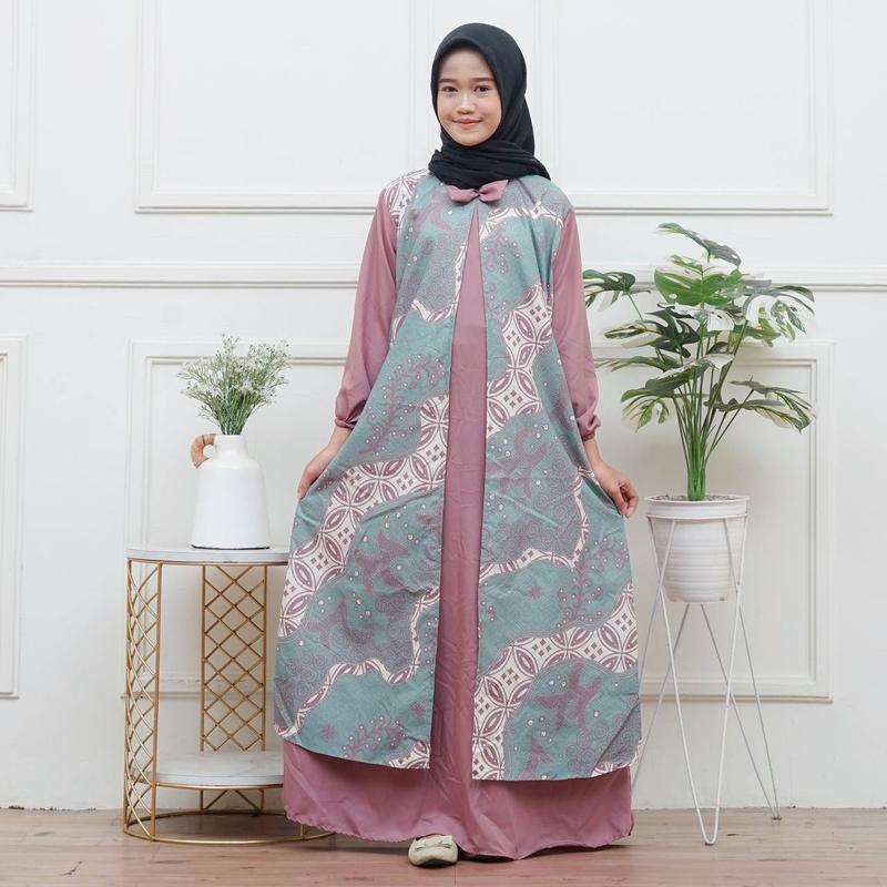 GAMIS ANAK REMAJA TPQ SANTRIWATI GAMIS ANAK CARDI KOMBINASI BATIK Katun Muslim Panjang Dress Nyaman 1