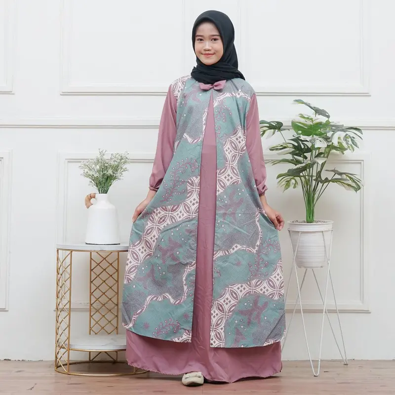 GAMIS ANAK REMAJA TPQ SANTRIWATI GAMIS ANAK CARDI KOMBINASI BATIK Katun Muslim Panjang Dress Nyaman 1