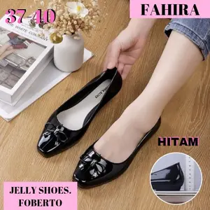 (COD)SPATU SEPATU JELLY SHOES JELLYSHOES PANSUS KERJA HITAM GLOSSY CEWE CEWEK WANITA IMPOR IMPORT MURAH
