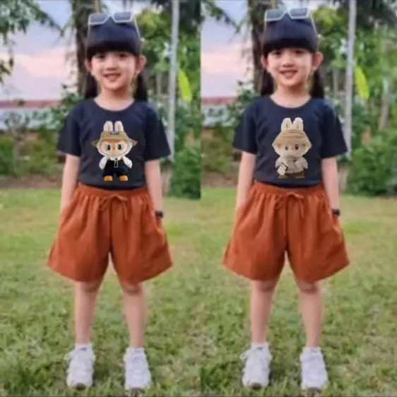 Setelan Labubu Celana Pendek Fashion Anak Perempuan Usia 2-11 Tahun 6