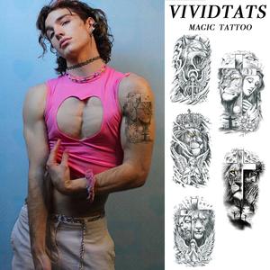 VIVIDTATS Christian Lion & Angel Temporary Tattoo Herbal Waterproof No-Pain Transfer 7-15 Days Long-Lasting Cross Arm Body Art for Men & Women colored colored  tattoo  waterproof  30  days tattoo  semi  permanent