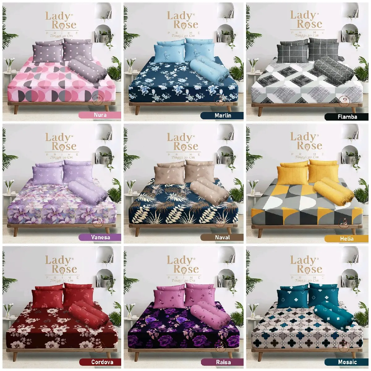 Sprei Lady rose BANTAL 4 ( 180x200 ) King Size TINGGI 30 cm