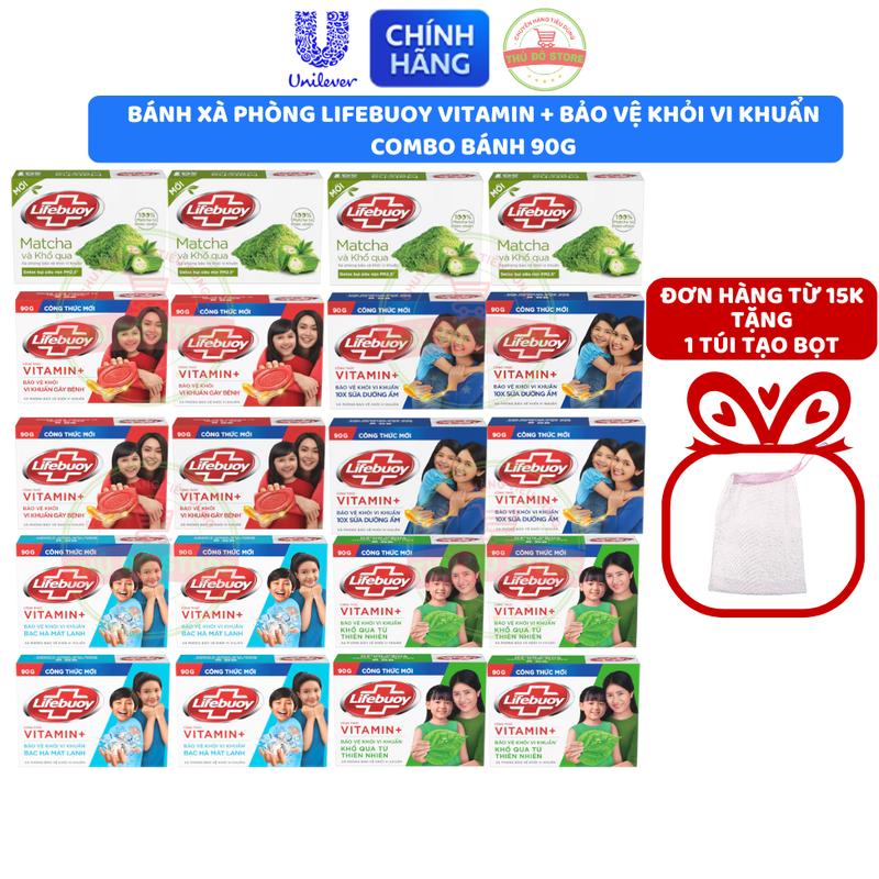Combo Bánh Xà Phòng Lifebuoy Vitamin+ Bảo Vệ Khỏi 99.9% Vi Khuẩn - 90G Đơn Từ 1K Tặng Túi Tạo Bọt