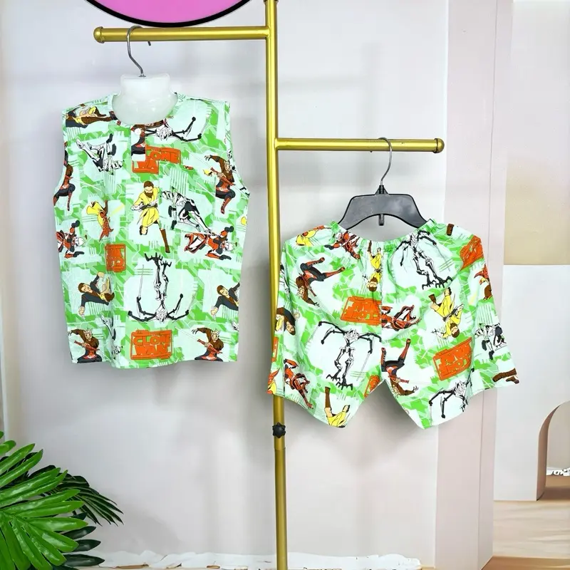 DQ10L - 22. Bộ Quần Ngắn Áo Ba Lỗ Bé Trai. Chất Vải Tole Lanh Hai Da. Size 18kg đến 75kg.