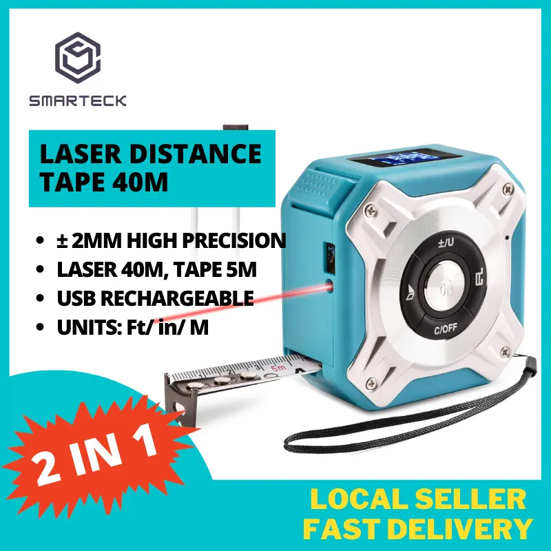 2 in 1 Laser Distance Tape Digital Meter Measure 40M Measurement Tool Magnetic Hook  Area/Vol /Pythagorean,Ft/ in/M Unit