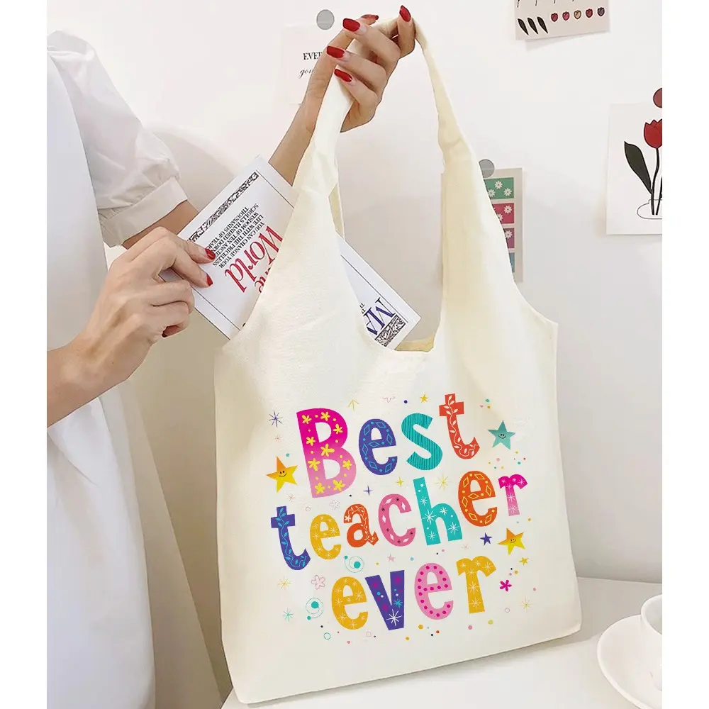 Teacher's Day  Printed Eco-Friendly Shopping Bag Canvas Bag Simple Retro Large Capacity Travel Shoulder Bag Teacher's Day Gift