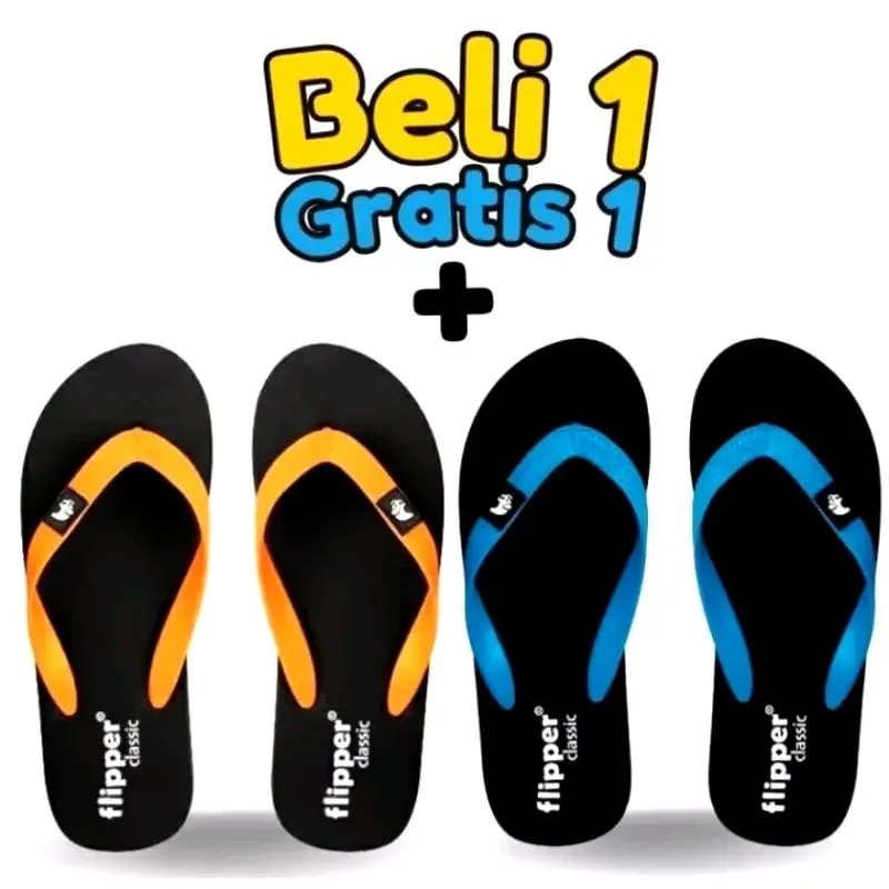 promo beli 1 gratis 1 sandal jepit distro pria dewasa motif Feilpper viral Sendal Putih Hitam