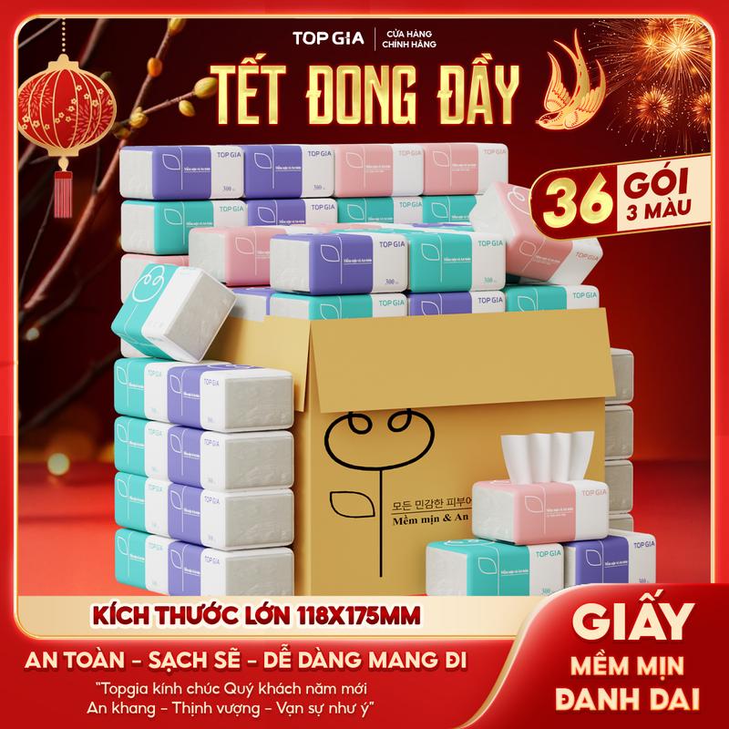   LIVE  Thùng 36 gói giấy 3 màu TOPGIA chính hãng - Khăn giấy tiện lợi 4 lớp - giấy rút cao cấp Đạt Chuẩn Bộ Công Thương Top Gia HCM F0100 