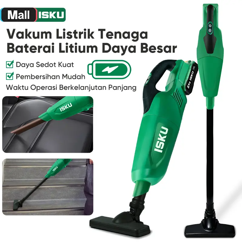 ISKU Vacuum Cleaner Tangan Tanpa Kabel Strong Suction 8KPA 800ml Washable Filter Portable Vacuum Elektrik untuk Rumah Mobil