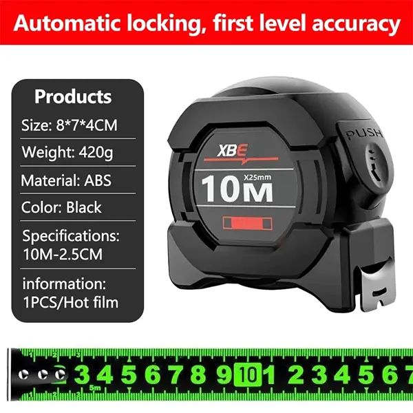 Usefultools 10m Penggaris neon berteknologi hitam meteran anti karat dengan pita pengukur impor menebal penggaris Meteran Tukang 10 meter tahan banting Meteran Pengukur Kelas Industri Presisi Tinggi alat ukur meteran