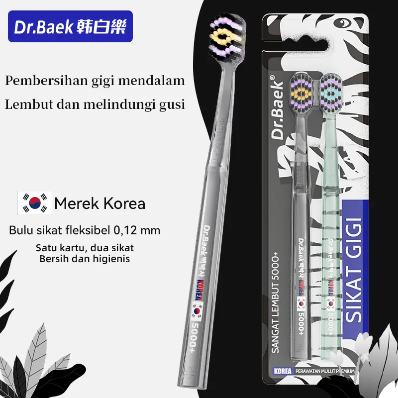 Dr.Baek  Sikat Gigi Ultra Soft 5000+ Bulu, 3 Warna Elegan (Hitam), Perlindungan Gusi Maksimal, Desain 8 Sisi Berdiri, 1 Kartu Isi 2 – Kualitas Premium Korea untuk Kesehatan Mulut Keluarga Berasal dari Korea