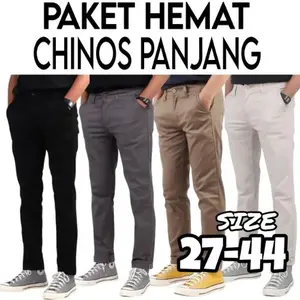 PAKET 2 Celana Panjang Pria - SIZE 27/44 Slimfit Hitam Tebal Formal Kerja Stretch Cowok Karet Pensil Ankle Chino Kantor Coklat