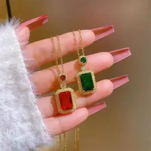 Kalung Mewah Wanita Berlian Imitasi Batu Permata Emerald, Ruby & Sapphire – "Aurora Luxe Pendant"