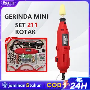 REAIM Mini Die Grinder Set 211PCS - Mesin Gerinda Bor & Ukir Multifungsi [220V] dengan 100+ Aksesori Lengkap | Cocok untuk Poles, Potong & Ukir Logam/Kayu - set 211 pcs+kotak