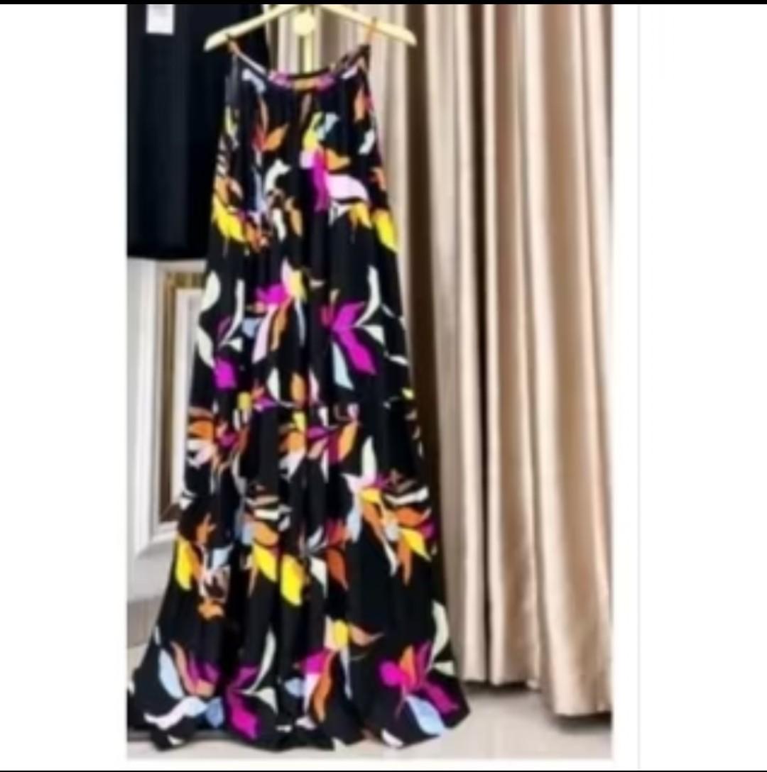DRESS PANTAI MOTIF BUNGA BUNGA Wanita Muslim Rayon Maxi