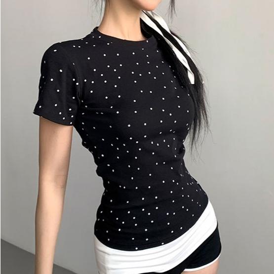 Product Introduction of [Premium] Kaus Lengan Pendek Polkadot Wanita Seksi Gaya Eropa dan Amerika/Atasan Wanita Kekinian 6