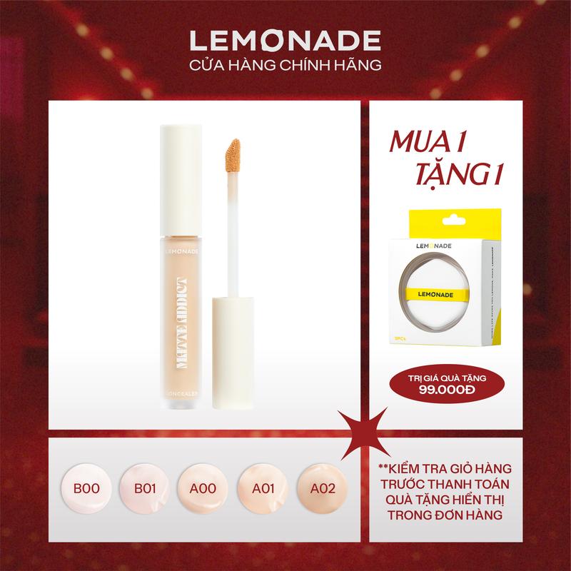   MUA 1 TẶNG 1  MUA 01 Kem che khuyết điểm kiềm dầu bền màu Lemonade Matte Addict Concealer 3g TẶNG 01 Bộ 3 Bông Phấn Tán Nền 