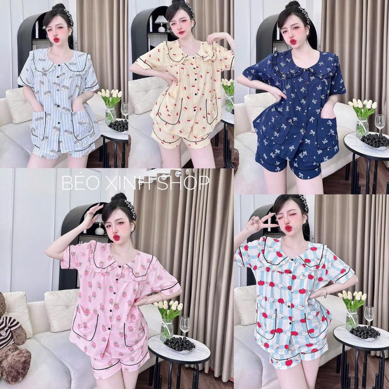 Đồ Bộ - Đồ Ngủ Quần Áo Đùi Pijama Bigsize 50-100kg Vải Lụa Nhật Bộ Ngủ Nữ Nhung Lịch Women Quần Ngủ - A.5035