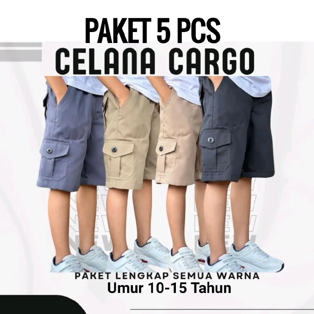Paket Usaha 100 ribu dapat 5 Celana Cargo Pendek Anak Laki-laki 4-15 Tahun Katun Santai Unisek Fashion