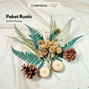 IMPODIO Paket Rustic Props Foto Pinus Woodslice | foto produk estetik profesional | Ideal properti flatlay dekorasi konten | Content creator online shop foodblogger | Pinus kering wood slice biji daun | Aksesoris foto dekorasi rustic hiasan dried flower