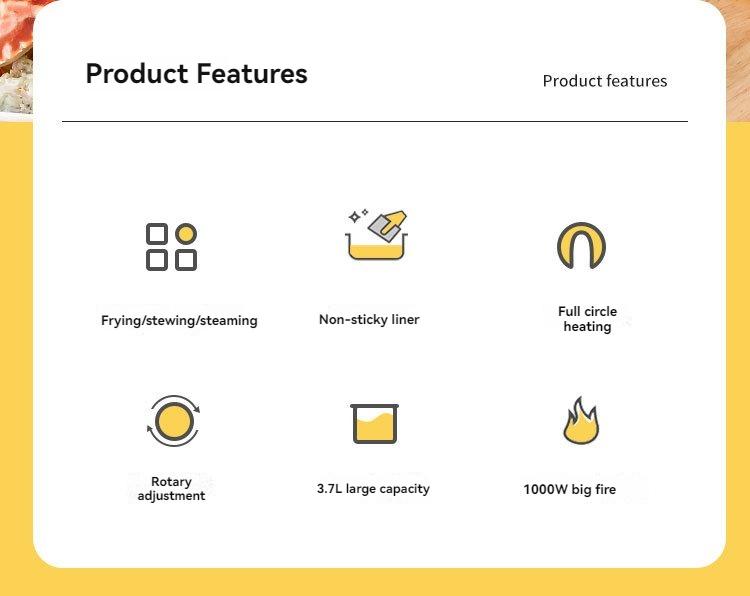 Product Introduction of Electric cooker, household electric hot pot, all-in-one electric hot pot, multi-function electric cooker, electric frying pan, student dormitory, electric steamer 1