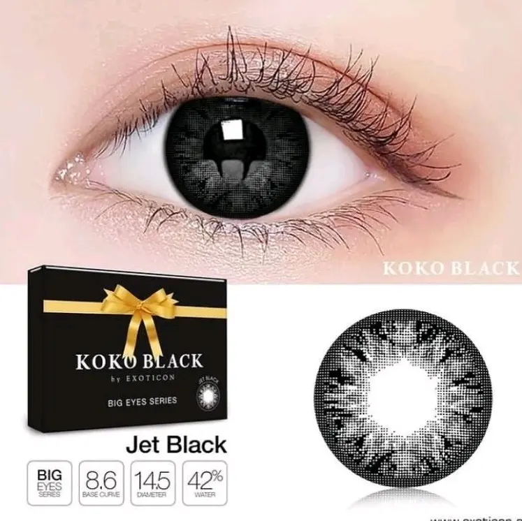 Softlens Koko Black Warna Hitam | Black Dia.14.50mm Normal & Minus (0.00 up to -10.00) Black Series Contact Lens 0